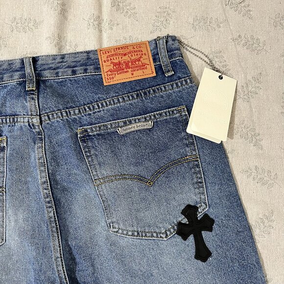 Chrome Hearts Cross Leather Embroidered Logo Jeans - Picture 8 of 8